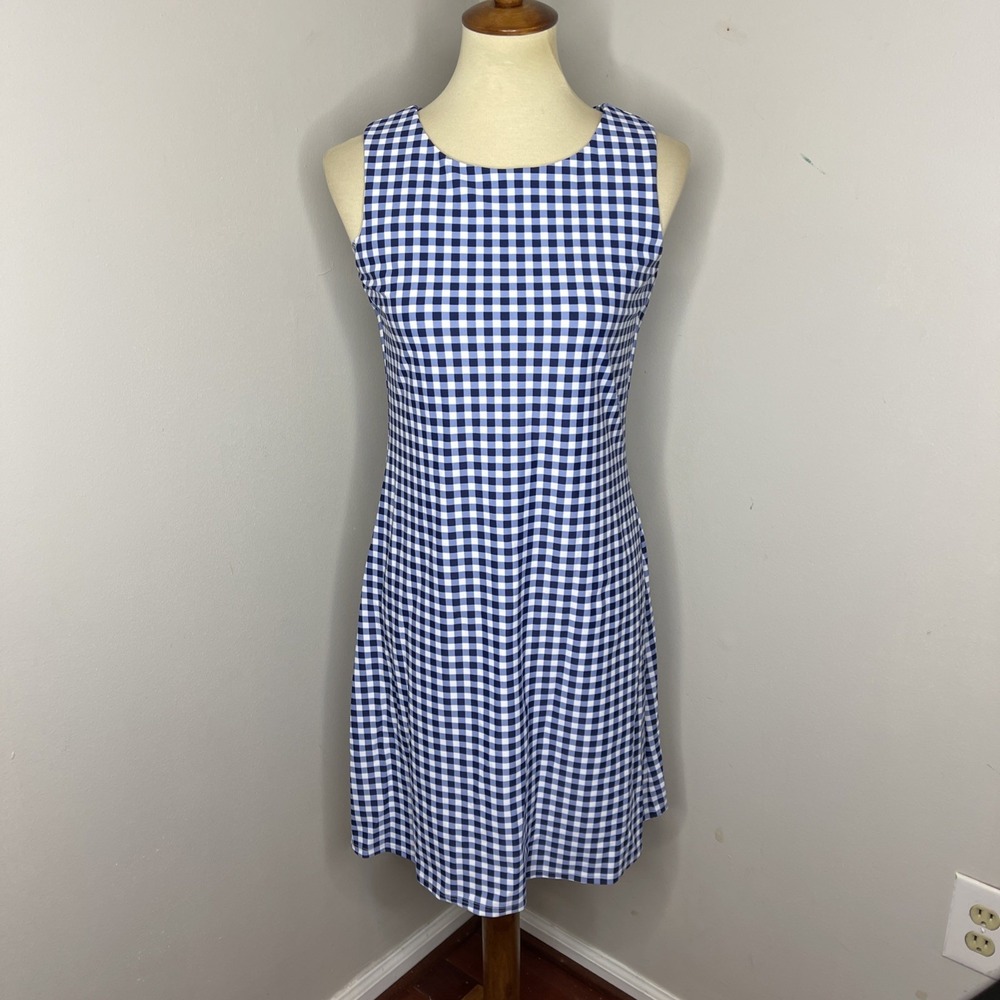 Jude Connally Sleeveless Blue White Gingham Stretch Shift Dress‎ Small S